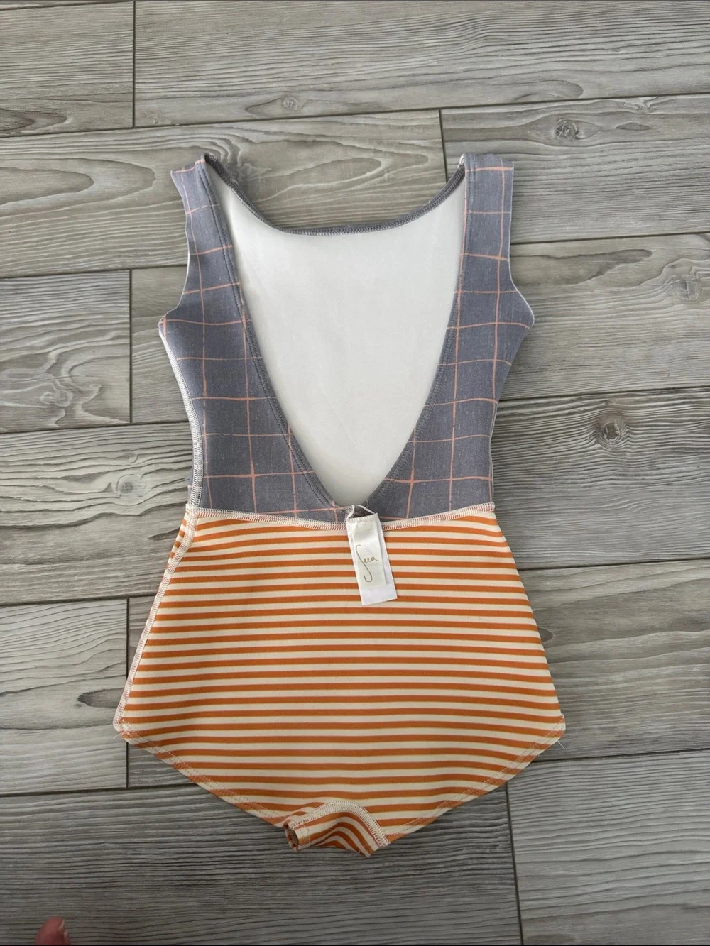 Seea Kids One Piece Swimsuit in Gray and Orange Stripe